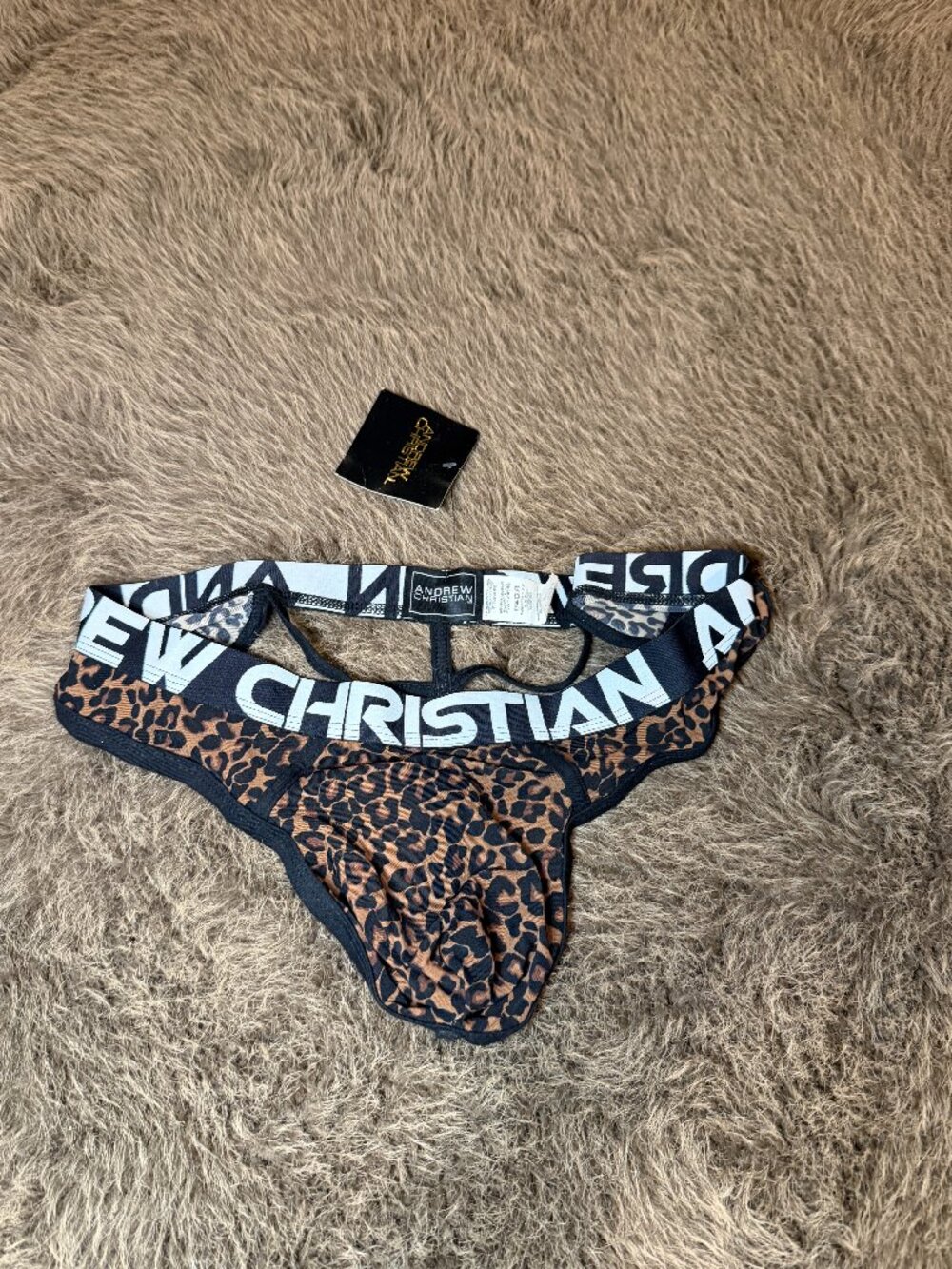 Andrew Christian Men's Leopard Print Cutout Back Thong Underwear Size XL NWT